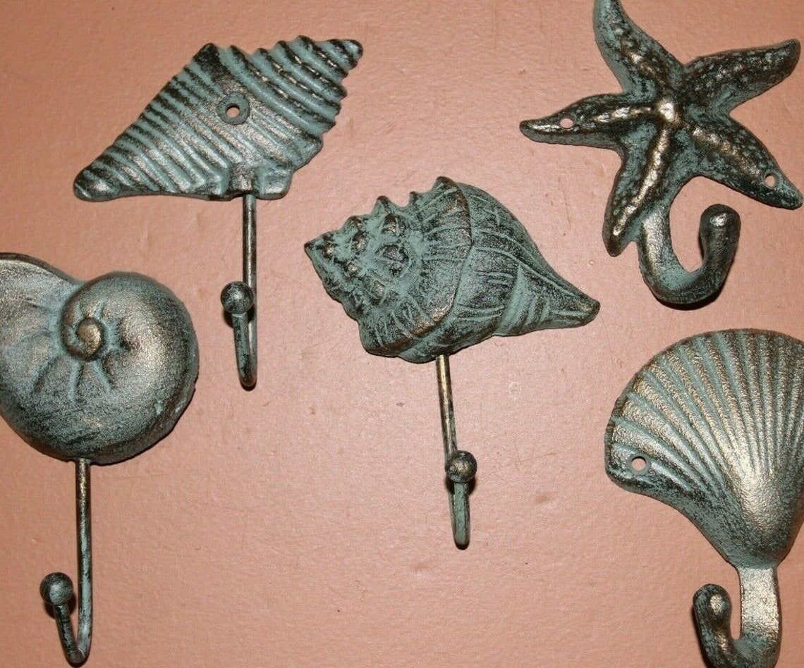 Beach Theme Hallway Wall Hooks Bronze Look Seashell Design Etsy