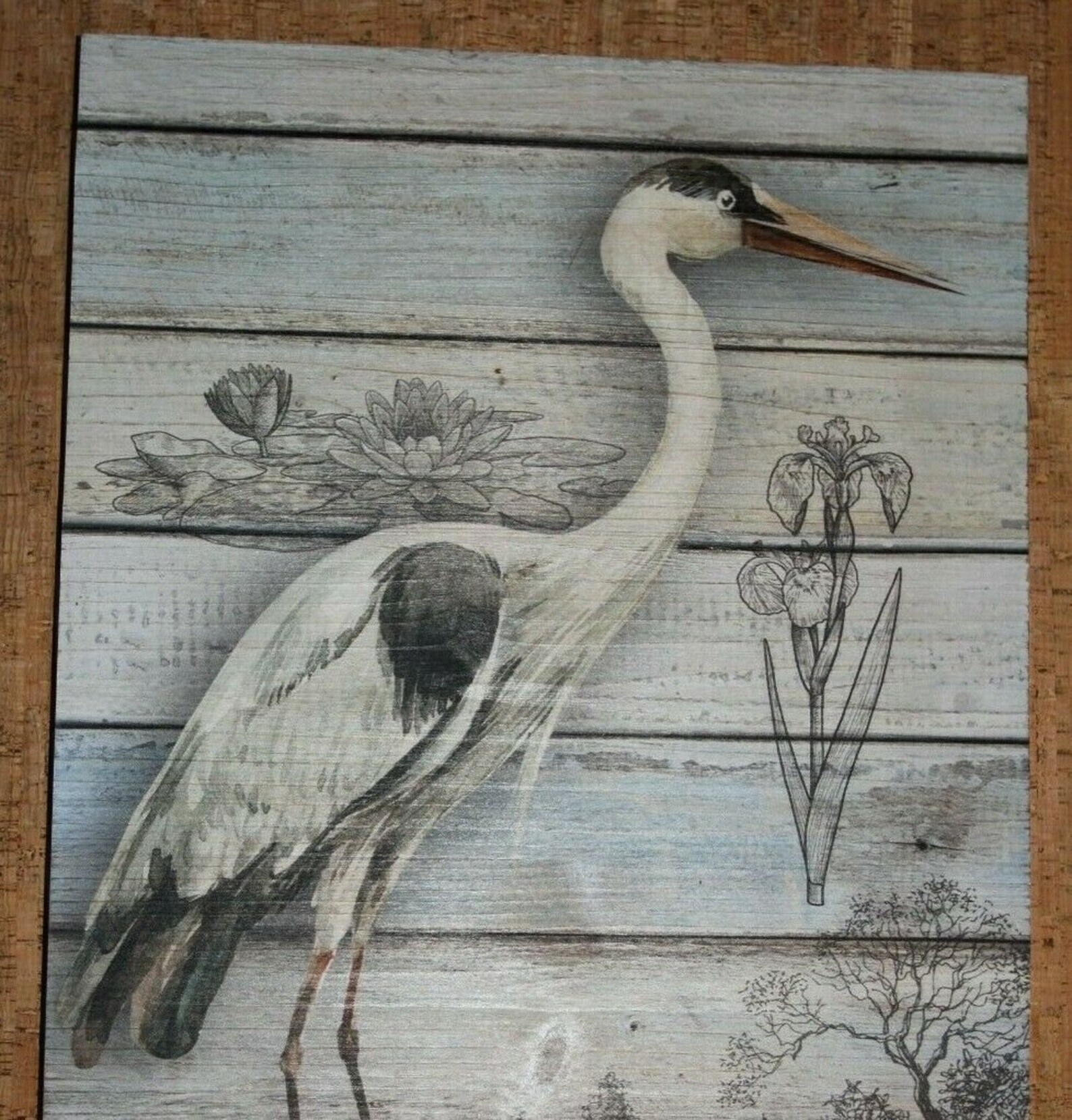 Coastal Rustic Blue Heron Crane Painting on Wood 23 1/2 inch Etsy