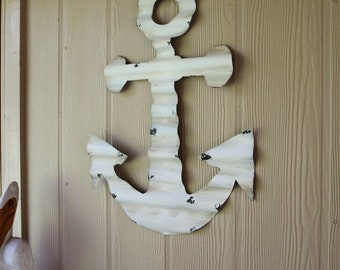 Huge Nautical Anchor House Decor / Distressed Weathered Look Tin, 27 inch - Giant Anchor Fast Free Shipping