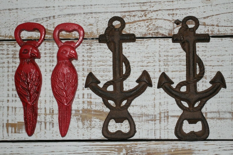 Cast Iron Adult Stocking Stuffers Tropical Theme Parrot Anchor Beer Bottle Openers Ready For You to Customize Names Dates Initials