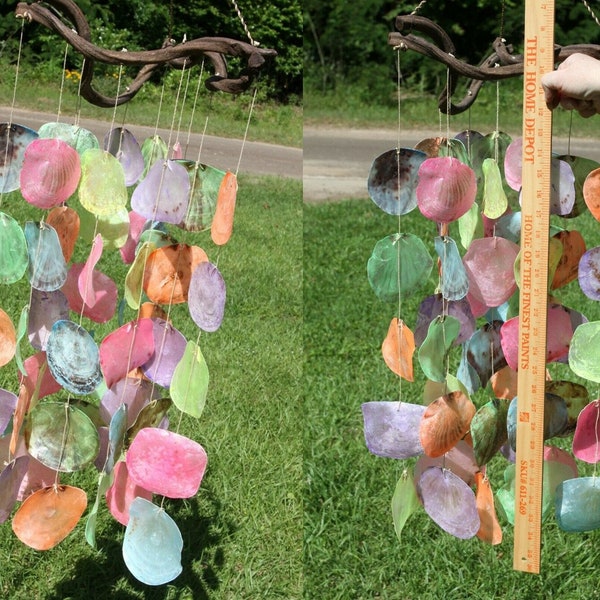 2 Pastel Seashell Wind Chimes / Tinkling Tropical Sounds / Hand-tied Saddle Oyster Seashells / 35 inch each - Beach Lights, 2 of G-51