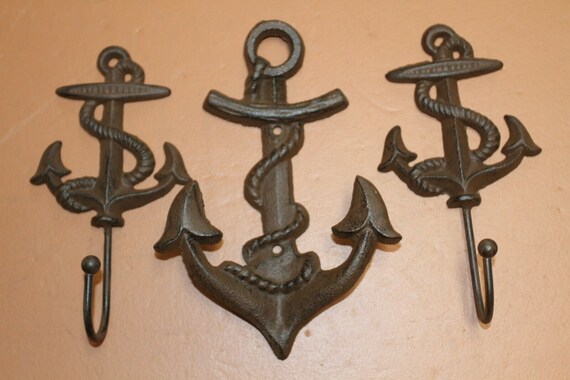Antique Style Cast Iron Nautical Anchors Wall Hooks Blue Bay Fast