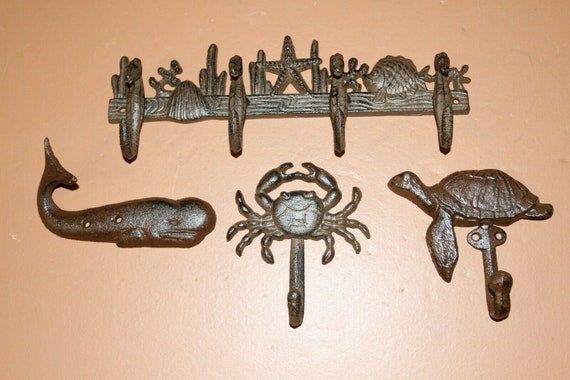 Rustic Coastal Gift Ideas Sea Life Ocean Theme Wall Hooks Nautical Style  Fast Free Shipping 