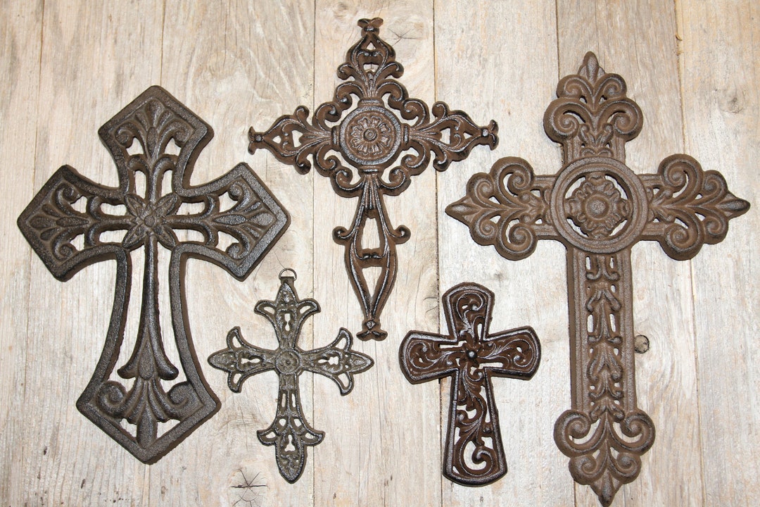 Cross Wall Display 5pc Decorative Wall Mounted Crosses Rustic Home Decor Crafts Gift Idea