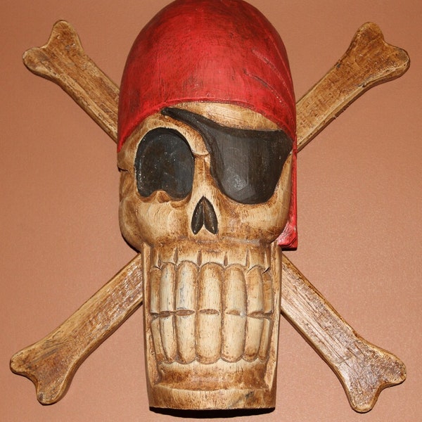 Pirate Skull+Cross Knives Wooden Wall Decor 14x12 Tiki Bar Man Cave