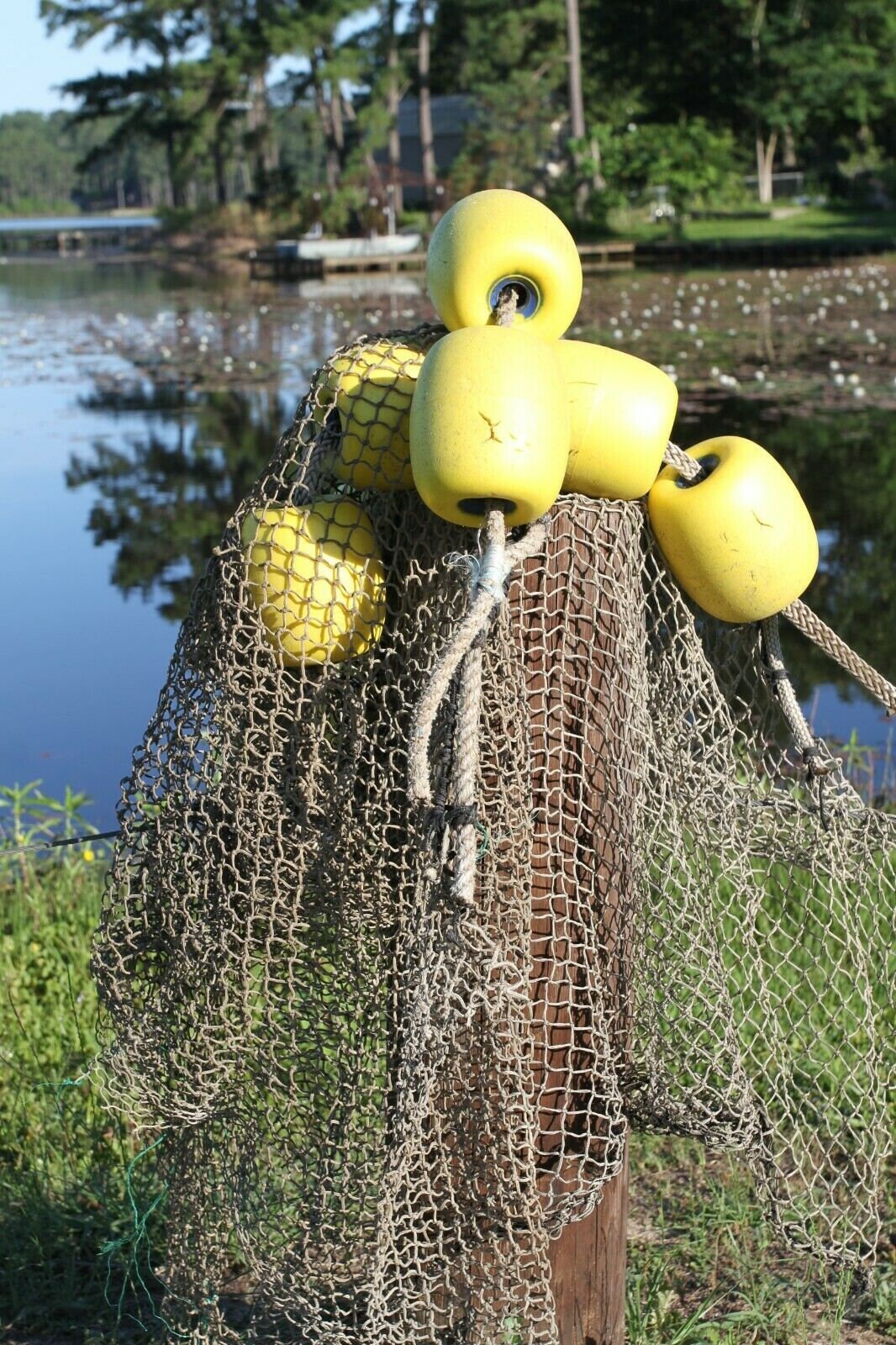 Authentic Commercial Fishing Net With Floats Tied to the Rope Average Size  per Assembly is 42 Inch Long 3 Assemblies Fast Free Shipping 