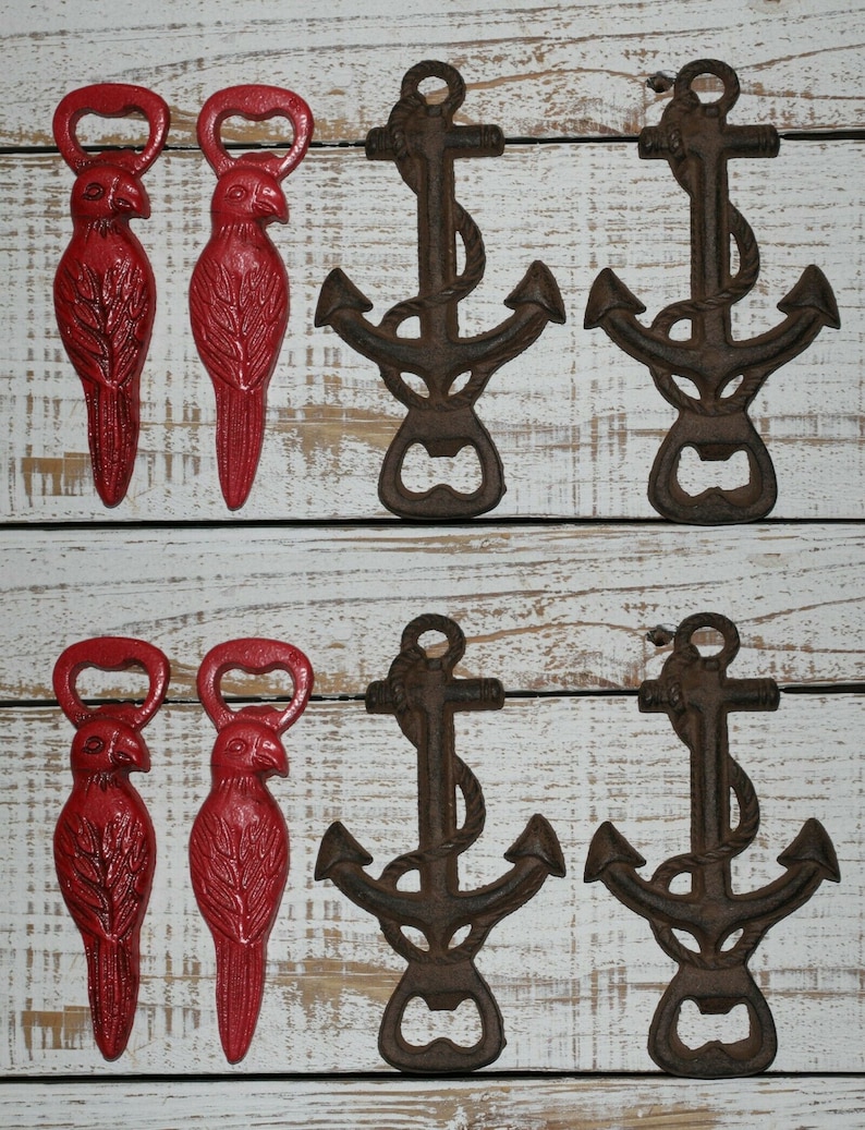 Cast Iron Adult Stocking Stuffers Tropical Theme Parrot Anchor Beer Bottle Openers Ready For You to Customize Names Dates Initials