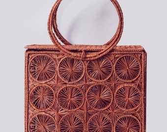 Straw Bag - Hand woven iraca palm bag - Handmade bag - top handle purse - Iraca palm handbag - Mambo Café