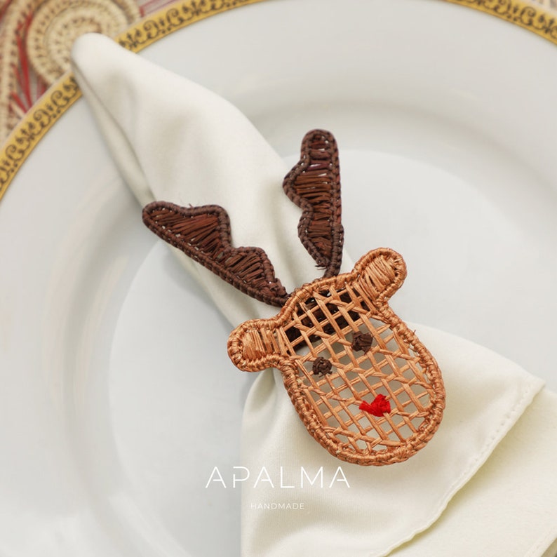 Christmas Napkin Rings Reindeer, 3 leaves, Christmas Tree For Holiday's Table Decor image 4