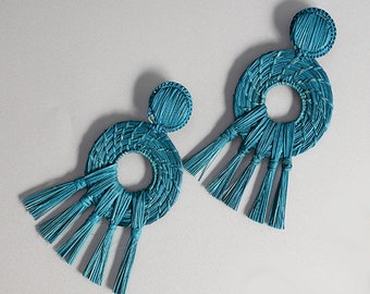 Handmade Iraca Palm Earrings - Turquoise Earrrings