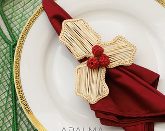 Napkin Holder -  Holiday Edition napkin ring - Iraca Palm, 100% handmade, for christmas table decor