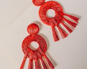 Handmade Iraca Palm Earrings - Red Earrrings