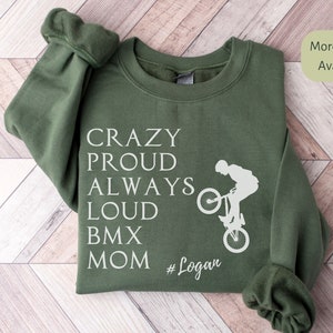 Personalized BMX Mom Sweatshirt, Custom BMX Shirt Women, Cute Raceday Sweat, Mother's day Gift for Mom, Mama Crewneck, Loud n proud BMX Mom