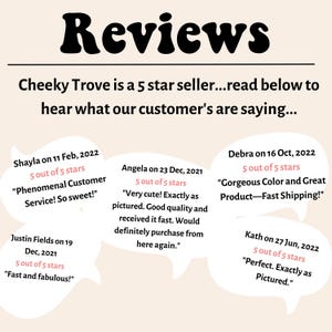 K&ouml;nnte beinhalten: Bild mit dem Wort "Reviews" in fetter, schwarzer Schrift. Kundenbewertungen werden in Sprechblasen angezeigt, jede mit einer 5-Sterne-Bewertung und positivem Feedback zum Produkt und Service.