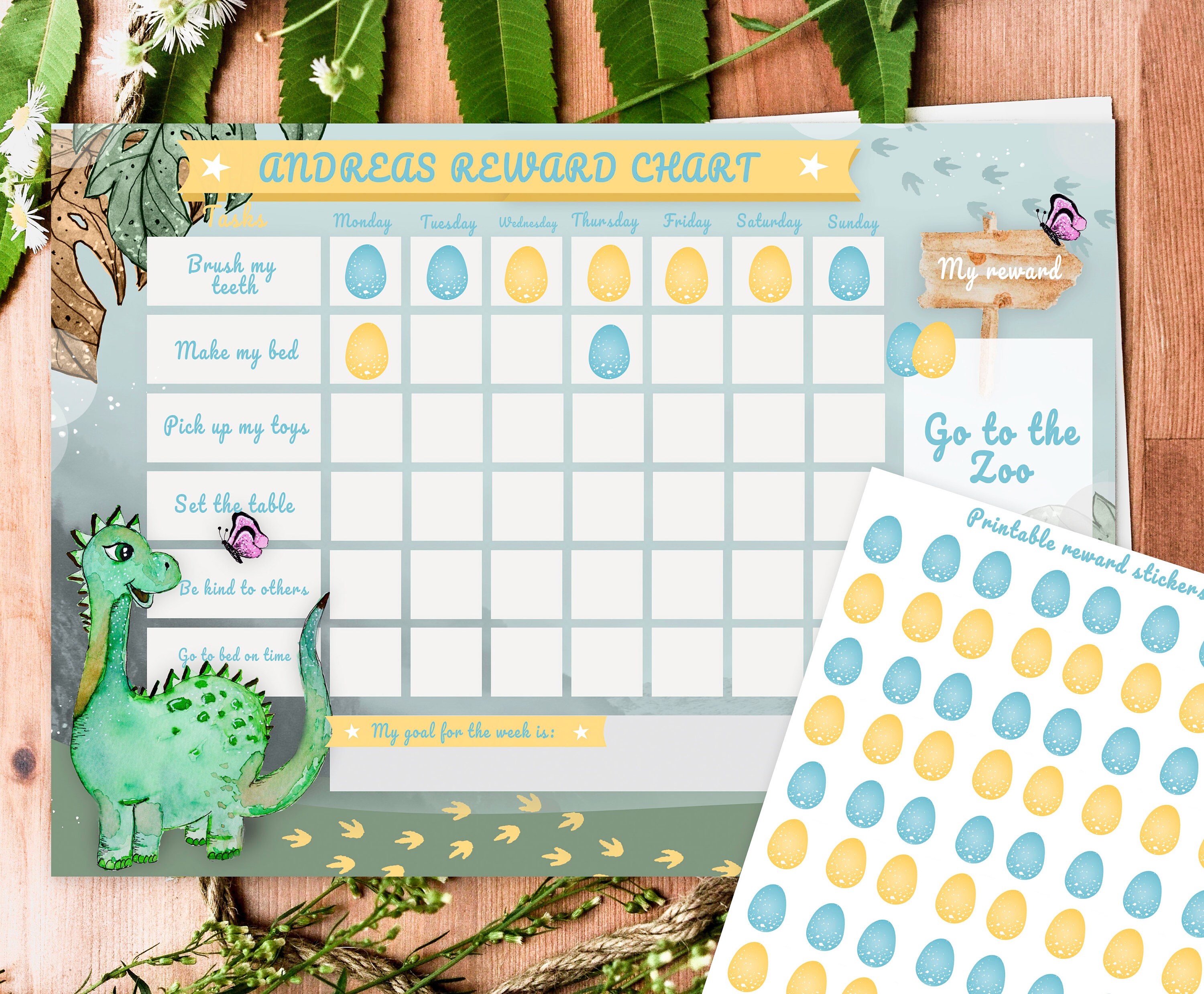 Editable Reward Chart Fillable &amp; Printable A4 JPEG Dinosaur | Etsy