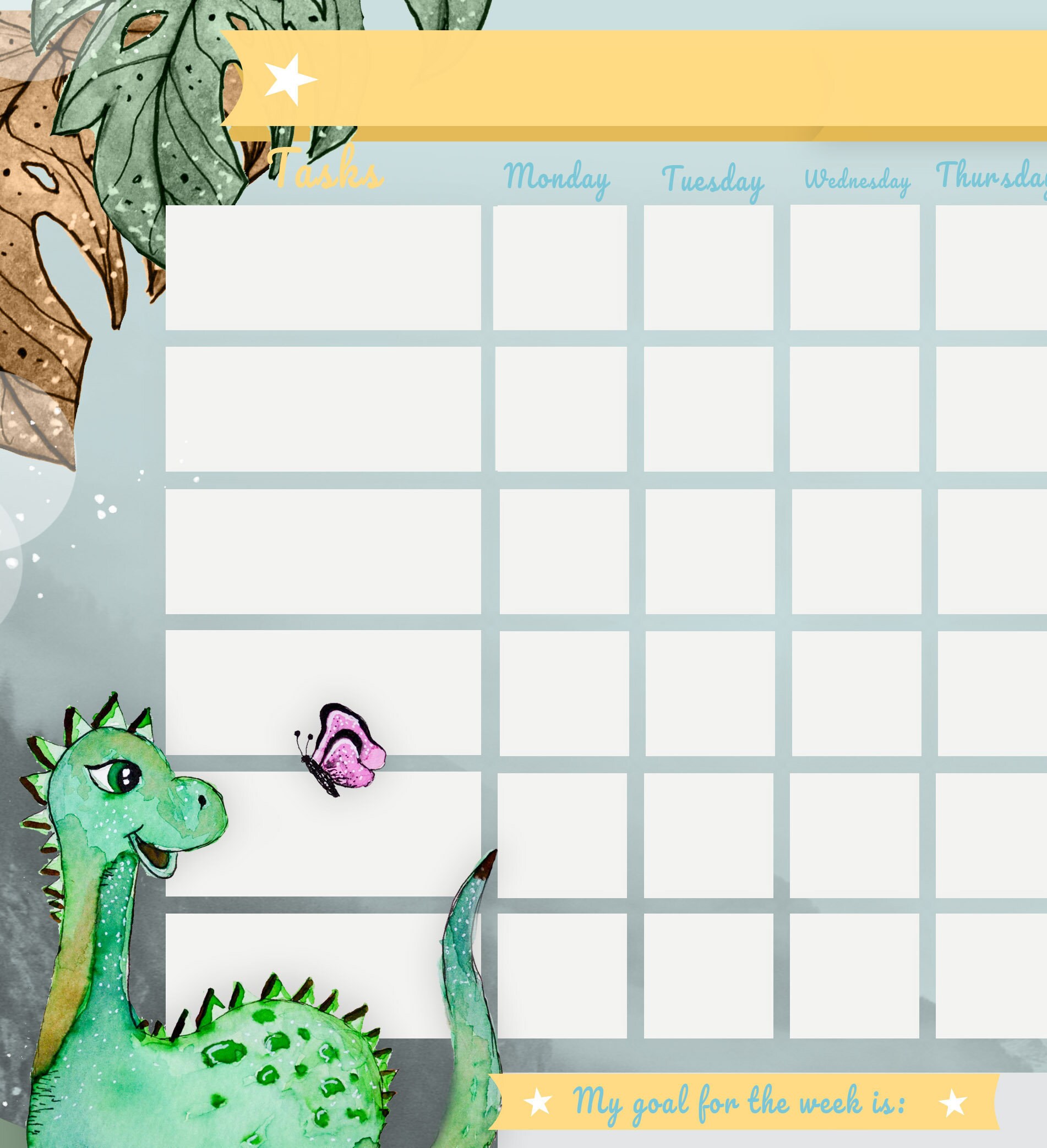 Editable Reward Chart Fillable &amp; Printable A4 JPEG Dinosaur | Etsy
