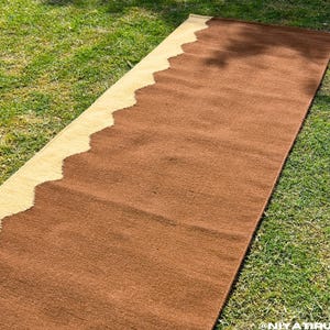 Handwoven Wool Stair Runner: Earthy Brown Cream Flatweave