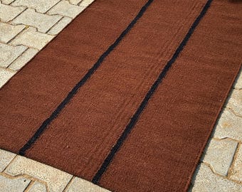 Braun gestreifter Läufer, Handgewebter moderner Wollteppich, Beige Braun - Langer Flur Läufer, Treppenläufer, 30 Meter