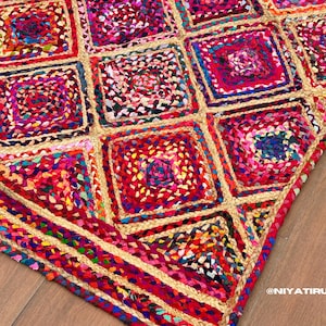 Handmade Boho Rug, Jute Chindi Chic Area Rug, Colourful Boho Kids Nursery Rug, Multicolour Living Room Rug, Woven Hippie Area Rug, Bohemian