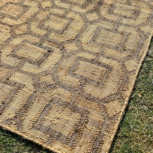 Brown Jute Runner, Neutral Rustic Runner, Handwoven Geometric Hallway Runner, Modern Stair Runner, Living Room Area Rug, Brown Kilim Runner