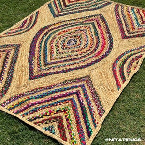 Boho Chic Area Rug, Handwoven Jute Chindi Rug, Colourful Boho Kids Nursery Rug, Multicolour Living Room Rug, Woven Hippie Area Rug, Bohemian