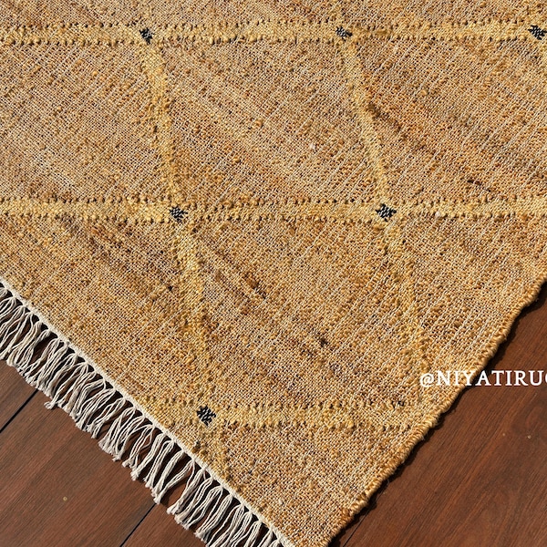 Desert Jute Area Rug: Geometric Modernism Kilim Rug - Moroccan Muted Neutral Handwoven Natural Decor
