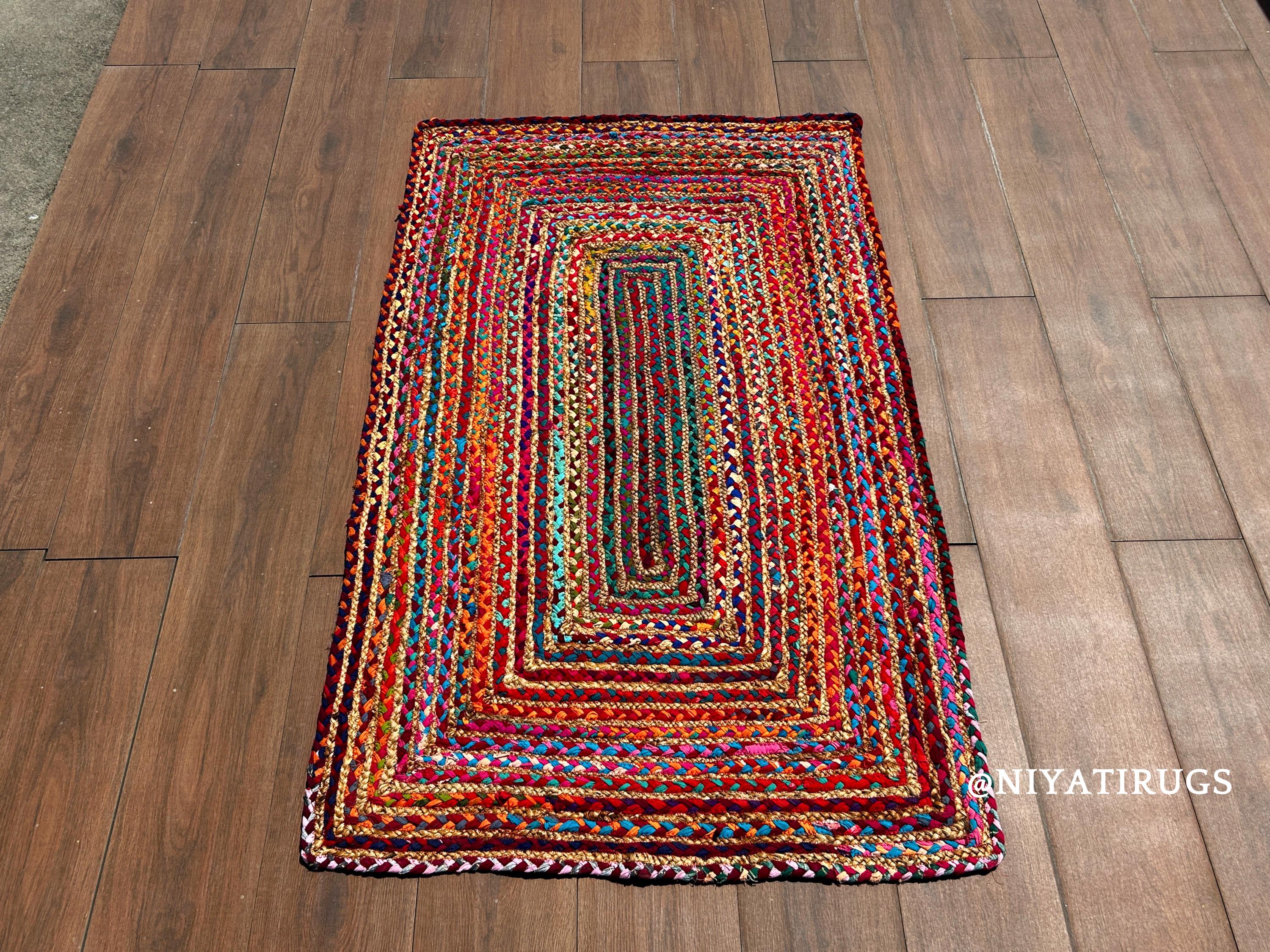 Boho Multicolor Rug: Chindi Jute Handwoven Soft Area Rug - Bohemian ...