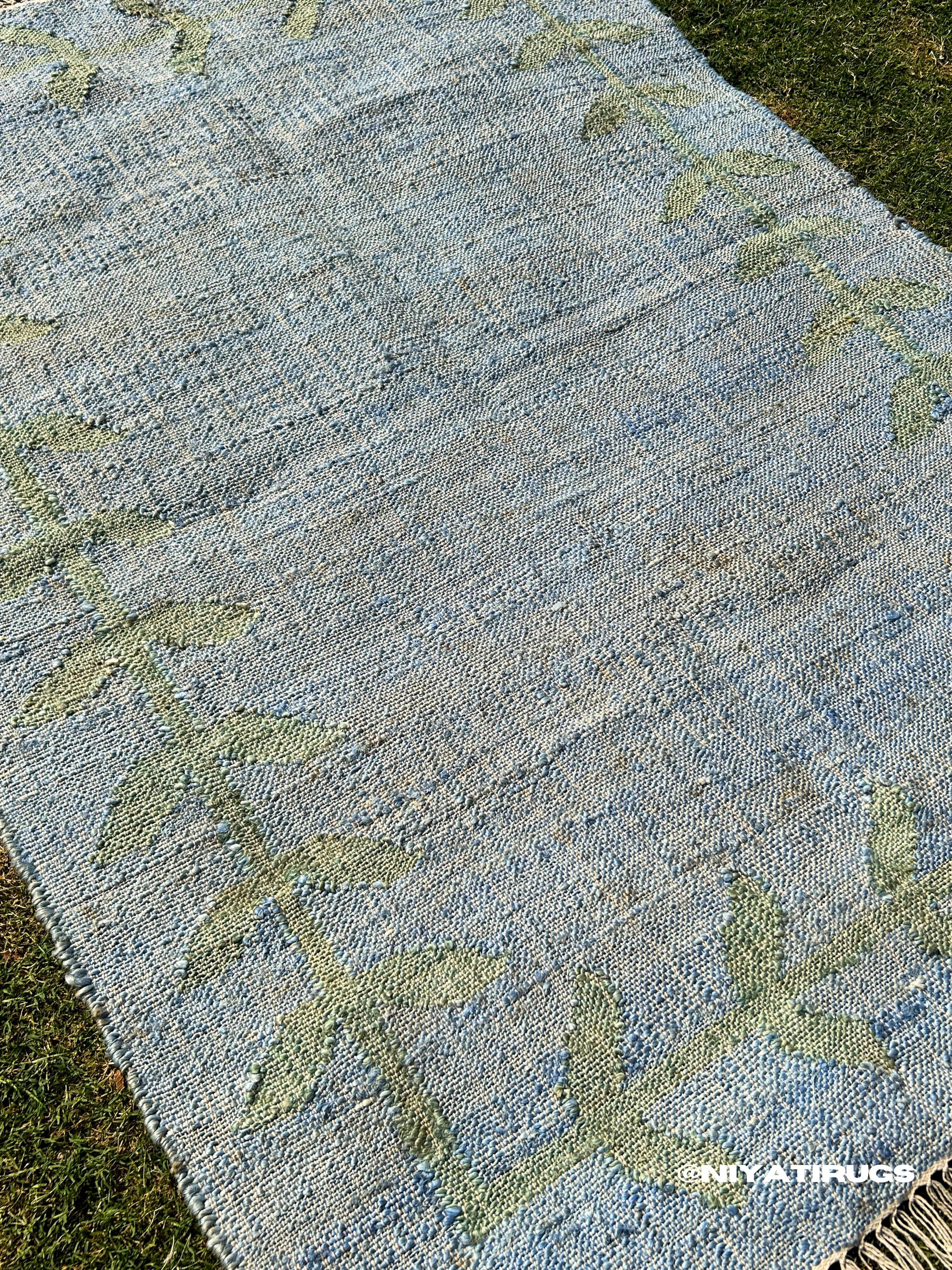 Blue Floral Jute Rug: Kilim Rustic - Muted Distressed Area Rug ...
