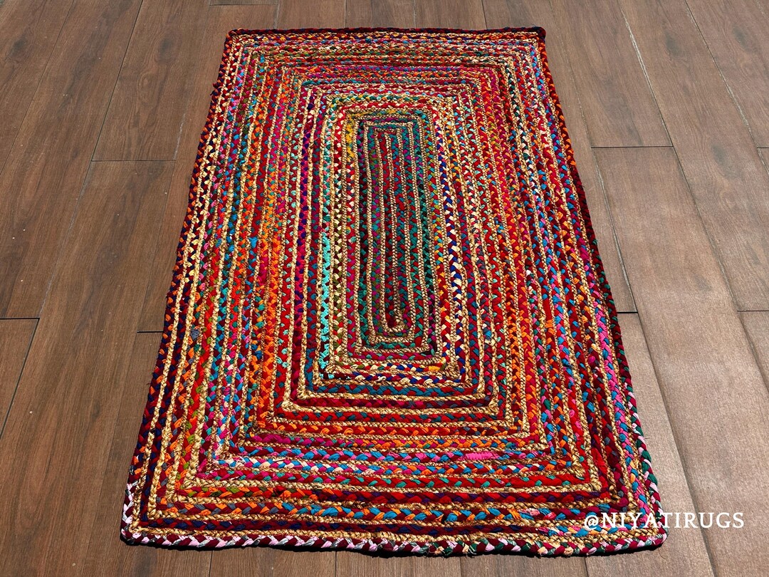 Boho Multicolor Rug: Chindi Jute Handwoven Soft Area Rug - Bohemian ...