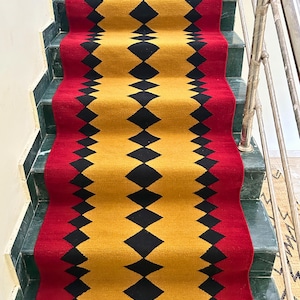 Boho Stair Kilim Runner, Handwoven Wool Red Hallway Rug, Boho Staircase Runner, Modern Aesthetic Rug, Stair Runner, Geometric Kilim Area Rug