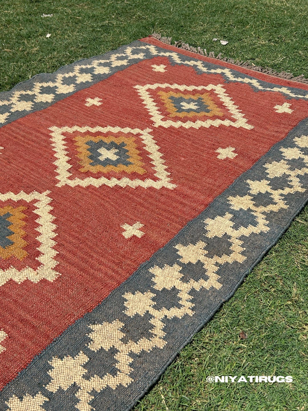 Red Kilim Navajo Rug, Handwoven Wool Jute Traditional Kilim Rug, Custom ...