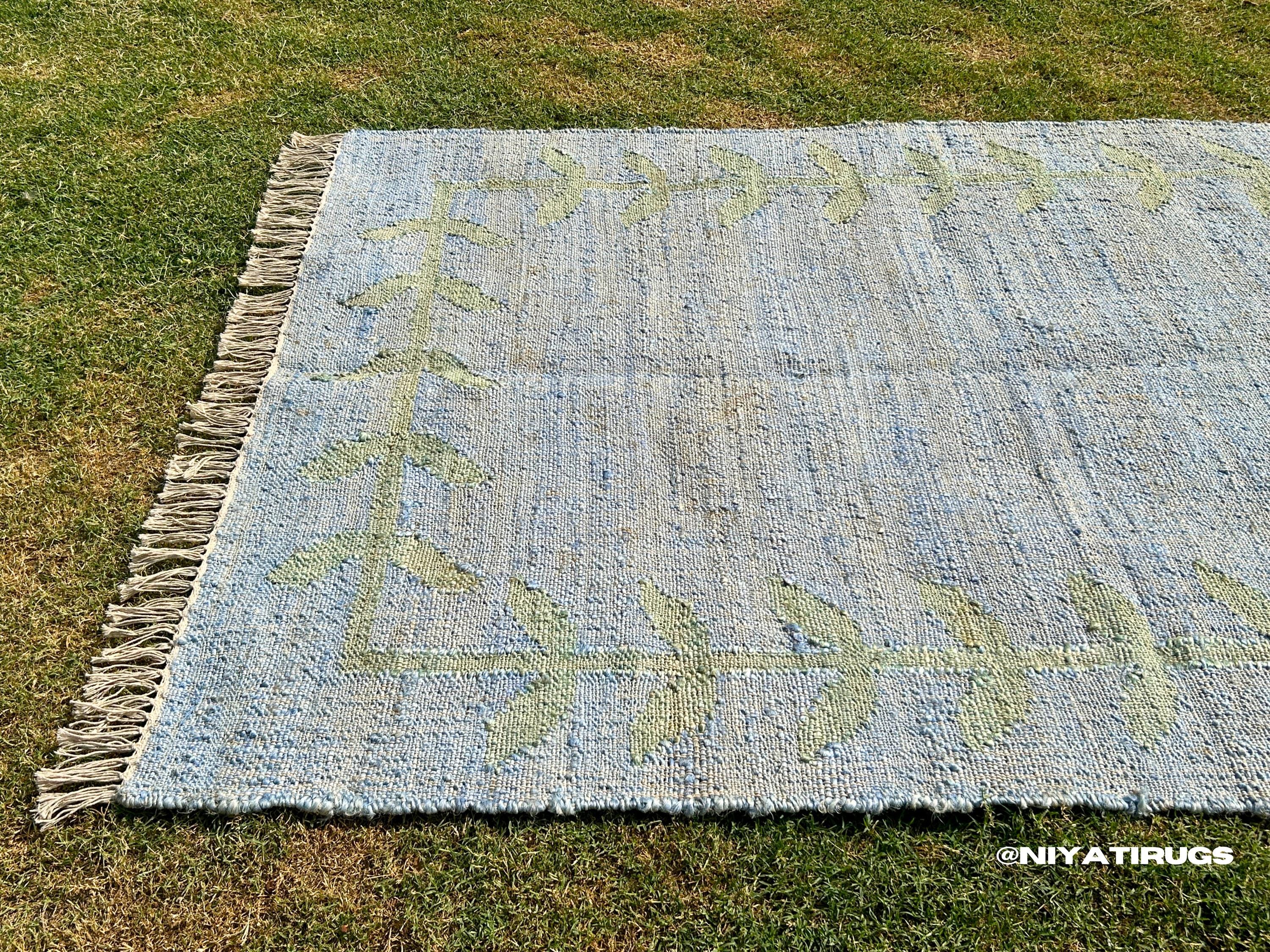 Blue Neutral Rug Blue Floral Jute Rug: Kilim Rustic - Muted Distressed Area Rug ...