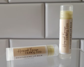 Lip balm hemp seed beeswax two flavors honey tea or butterfinger flavor handcrafted moisturizing gift party favors dry chapped lips