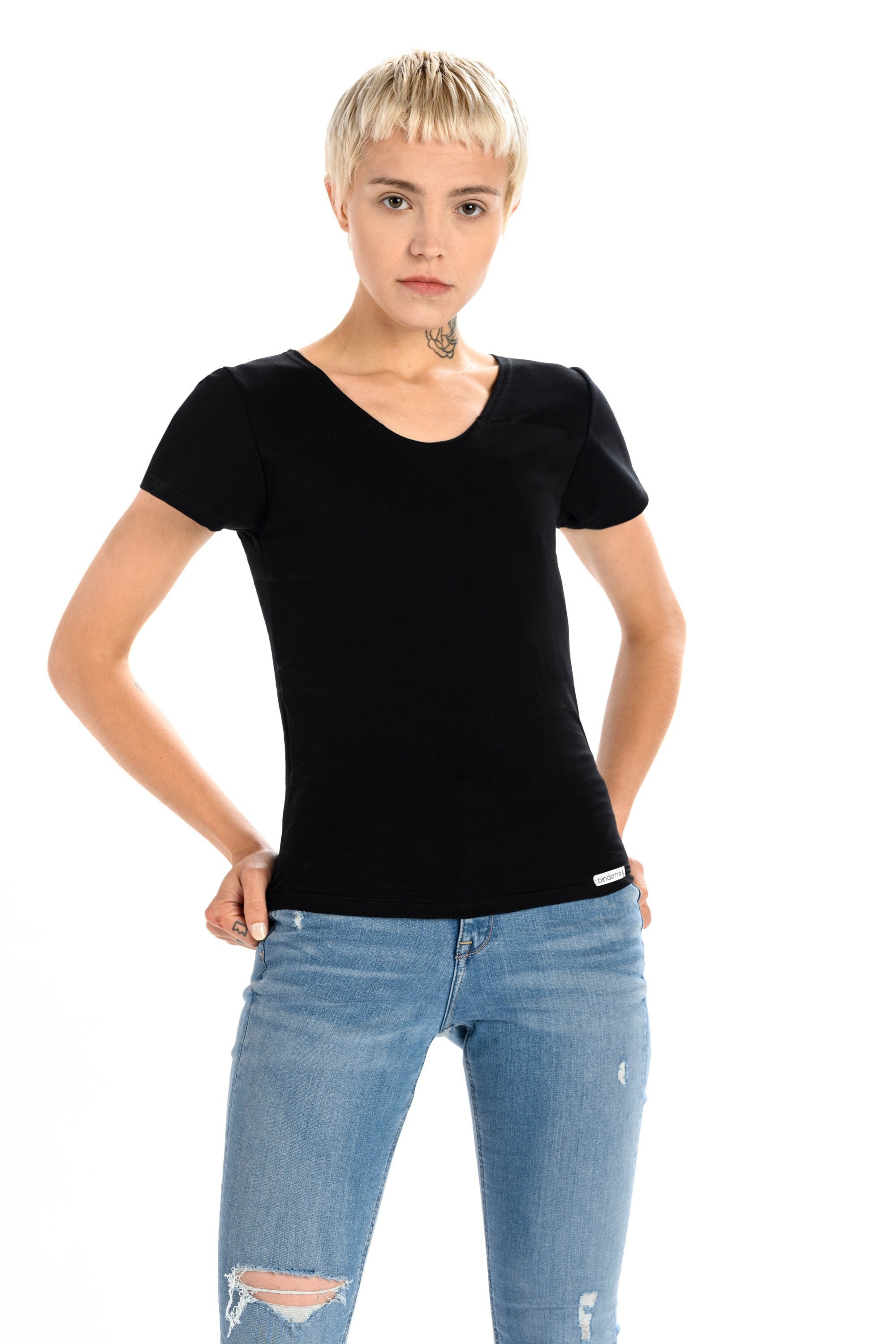 V Neck Shirts Built-in Bra - Short Sleeve Workout Tees for Women
