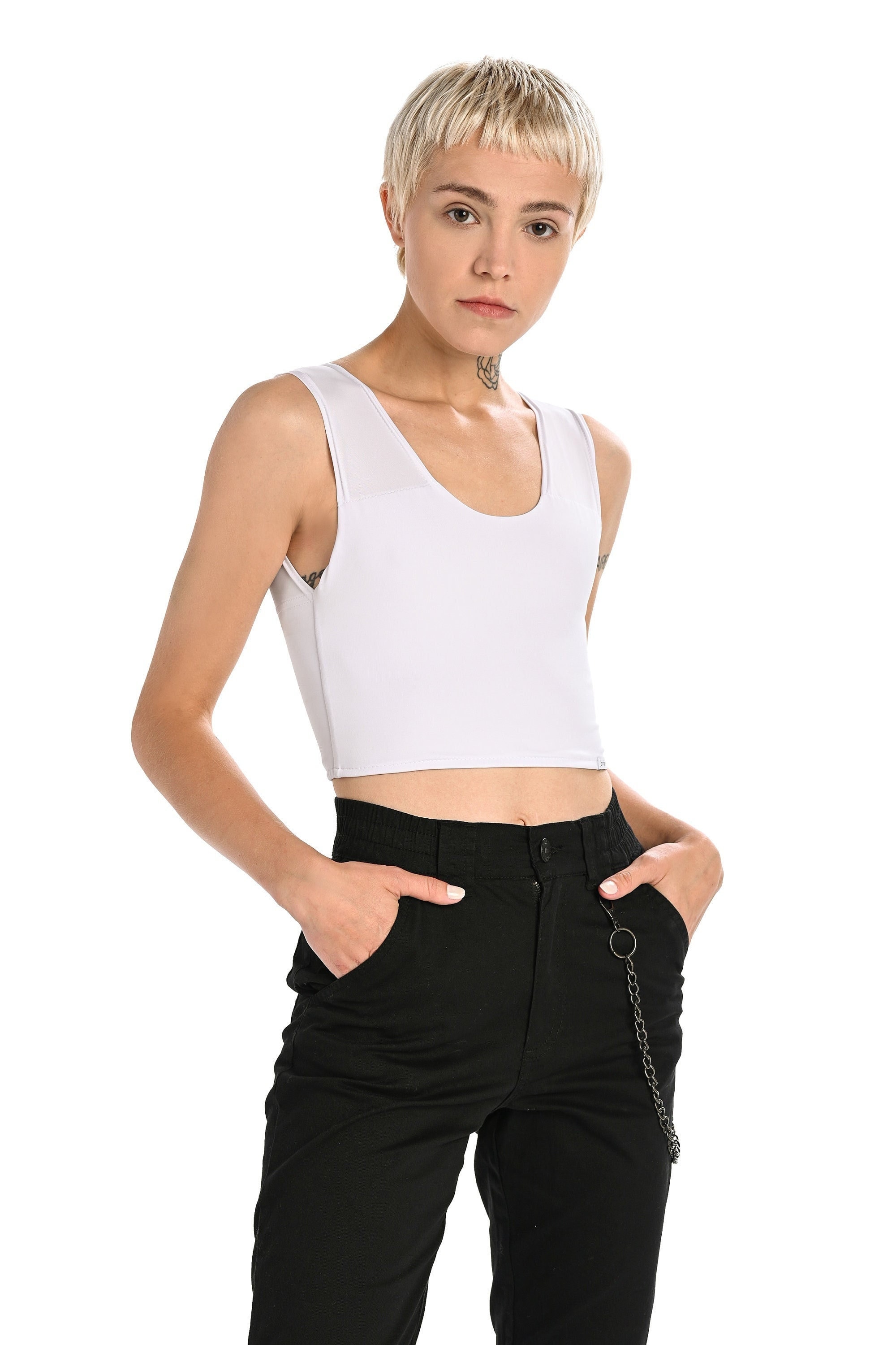  Chest Binder Tomboy Trans Lesbian Tank Top Zip Up Slim Fit  Elastic Short Corset Stronger Compression Sports Bra (Color : Black, Size :  Small) : Clothing, Shoes & Jewelry