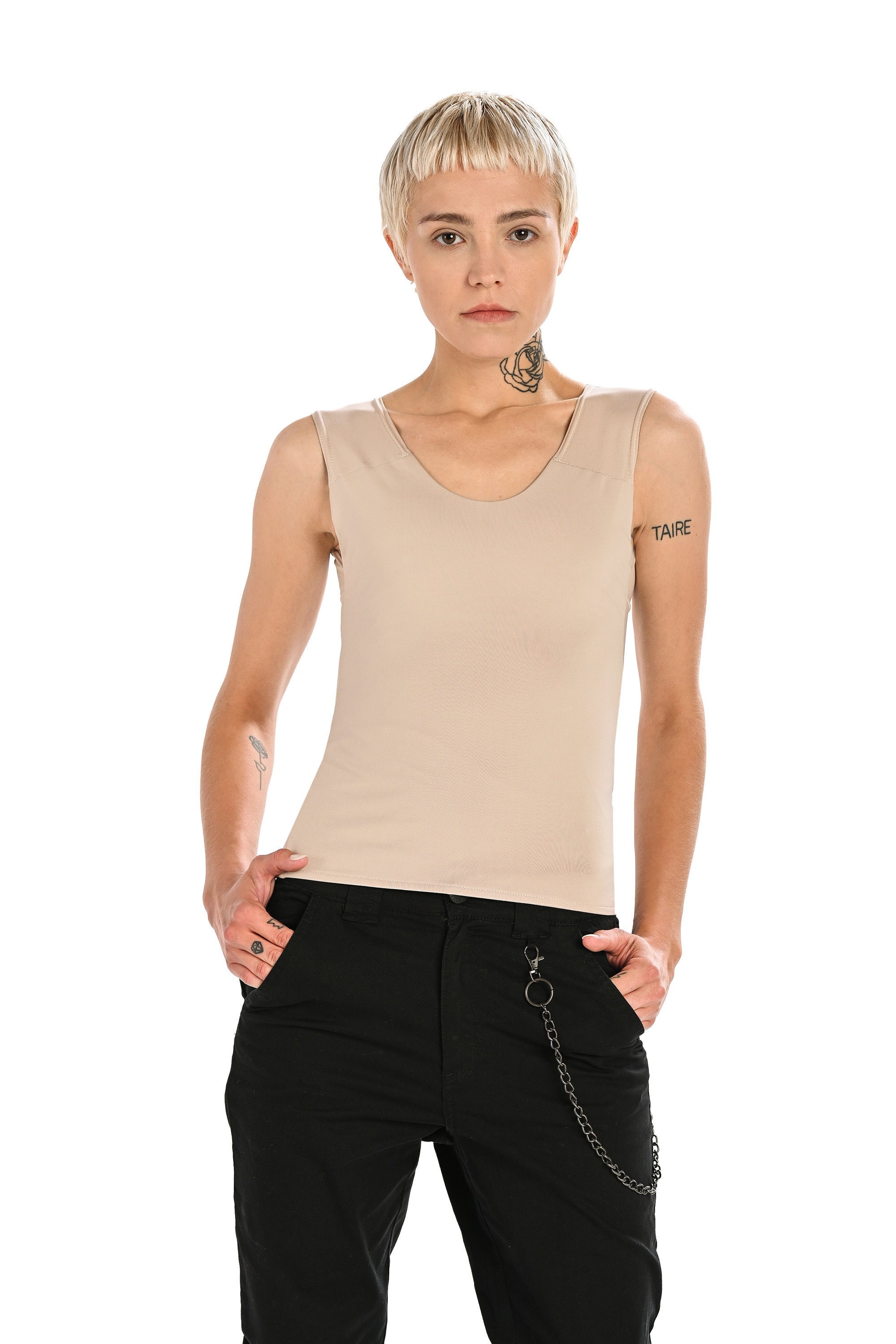GCTBL Trans Binder FTM Halve Borst Binder Ademende DamesTransgender Binder BH Compressie Tank Top (K, XXL