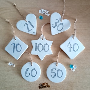 Happy Birthday Number Gift tag, 13th, 18th, 21st, 30th, 40th, 50th, 60th, 70th Celebration, Special Birthday, heart, circle, diamond, star