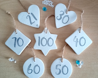Happy Birthday Number Gift tag, 13th, 18th, 21st, 30th, 40th, 50th, 60th, 70th Celebration, Special Birthday, heart, circle, diamond, star