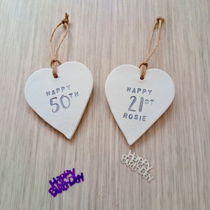 Personalised Birthday gift tag, Happy 18th, 21st, 30, 40, 50, 60, 70, clay gift tag, flower, heart, star, diamond, Special birthday