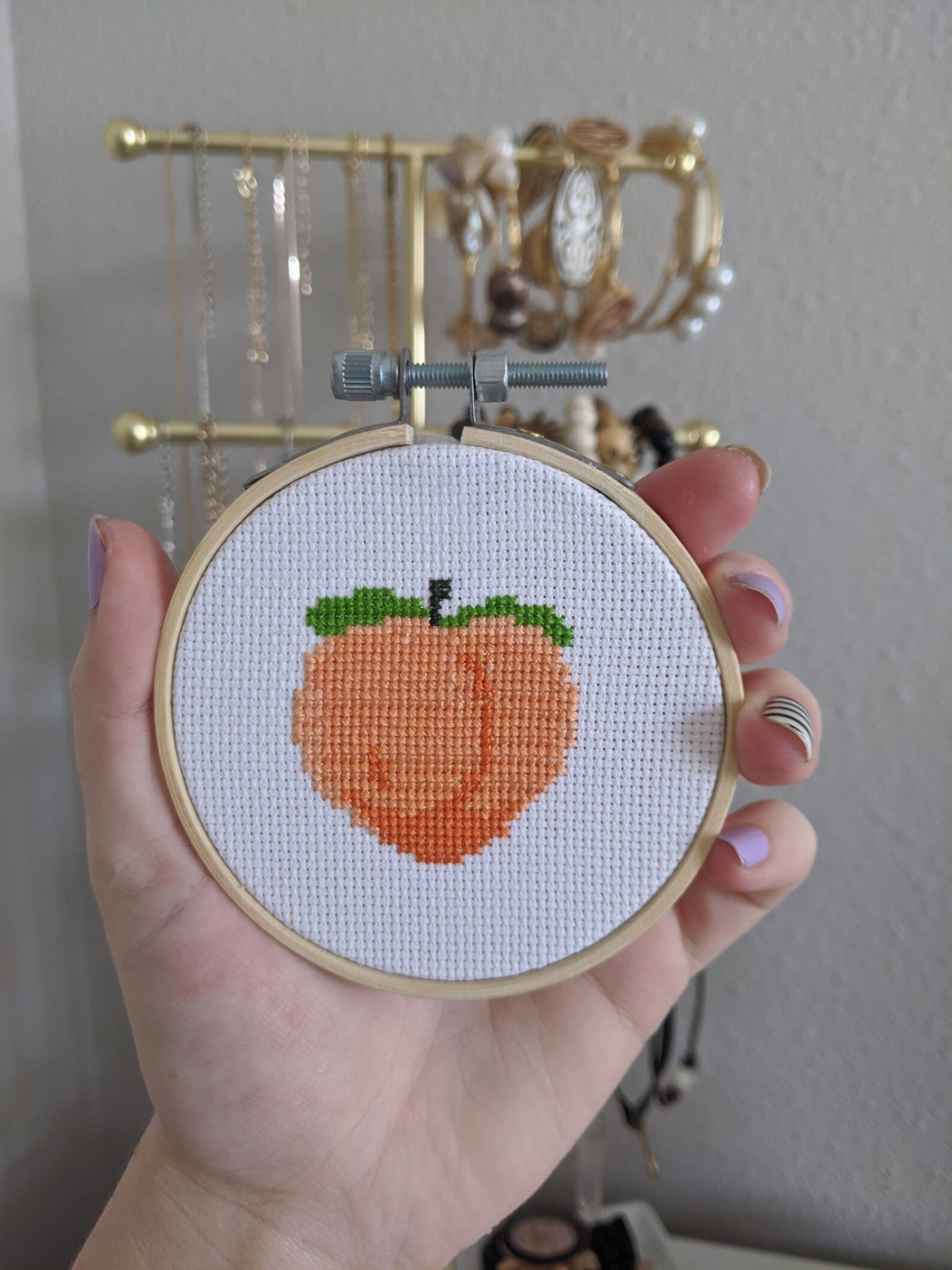 A PEACH Completed Cross Stitch Peach Emoji Decor Etsy