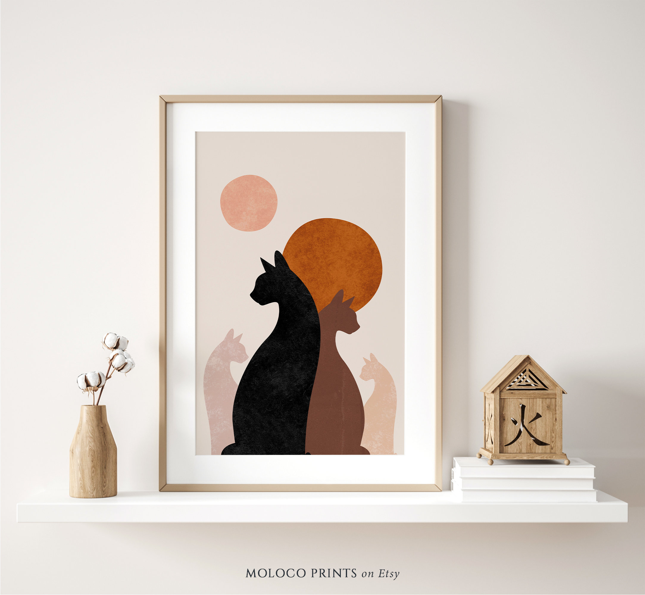 Abstract Boho Cats Print Printable Wall Art Nursery Cat Etsy