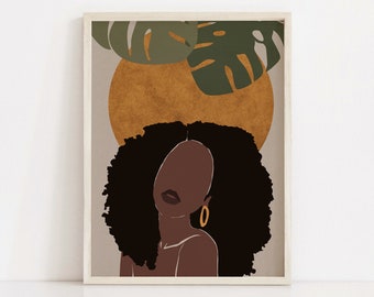 Black Woman Print, African American Art, African Woman, Instant Download, Afro Female Portrait, Black Girl Magic, Boho Decor, Fashion Print