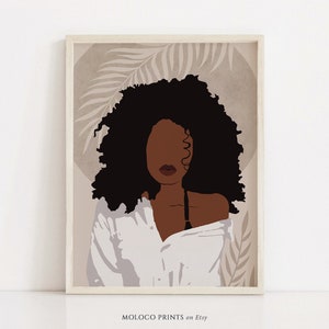 Black Woman Art, African Woman Art, Instant Download, Boho Decor, Female Portrait, Black Girl Decor, African American Art, Fashion Wall Art