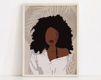 Black Woman Art, African Woman Art, Instant Download, Boho Decor, Female Portrait, Black Girl Decor, African American Art, Fashion Wall Art