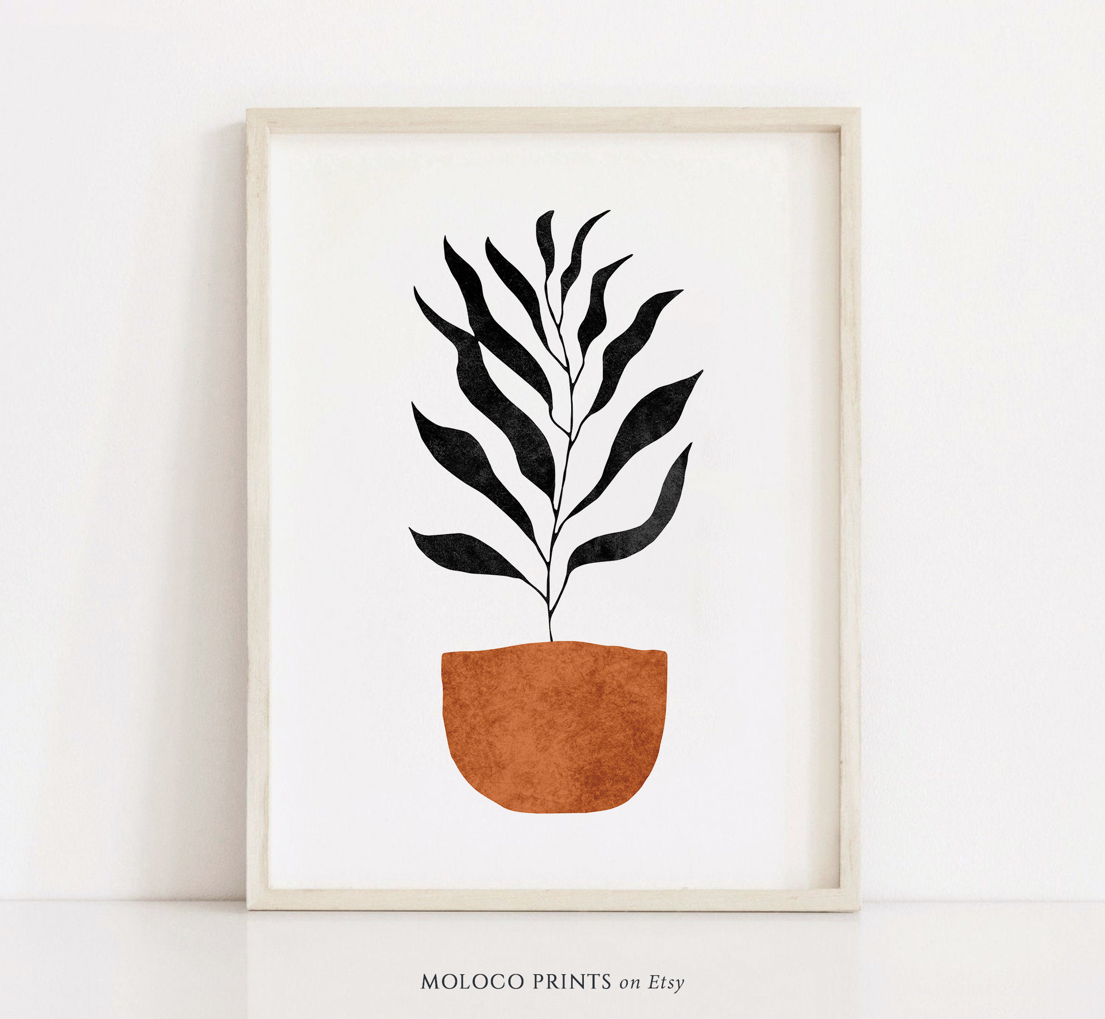 Abstract Terracotta Plant Neutral Boho Decor Geometric Printable Wall Art Minimalist Print Mid Century Modern Instant Digital Download