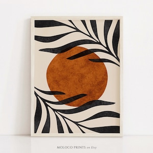 Abstract Boho Leaf Art Print, Printable Wall Art, Neutral Boho Decor, Instant Digital Download, Minimalist Botanical, Mid Century Modern Art