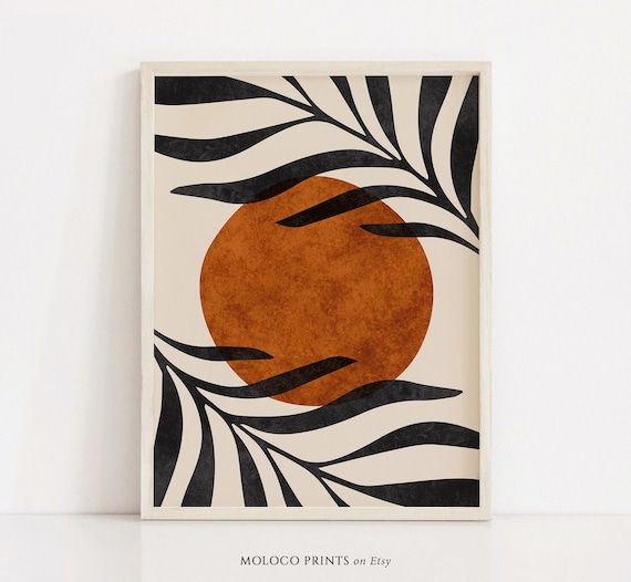 Abstract Boho Leaf Art Print Printable Wall Art Neutral Boho Etsy