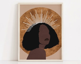 African American Art, Female Art, Melanin, Afrocentric Printable Wall Art, Mid Century Modern, Black Girl Magic, Woman Print, Boho Decor