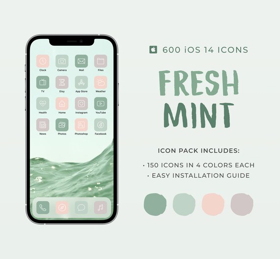 Fresh Mint 600 Ios 14 App Icons Neutral Green Aesthetic Etsy Finland
