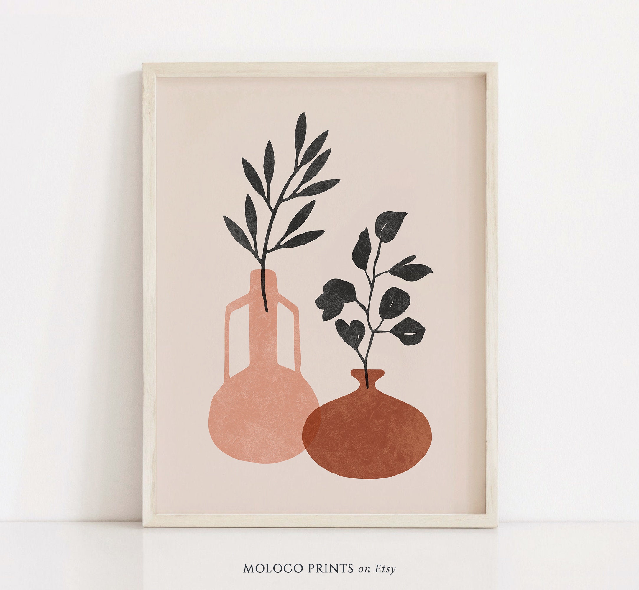 Abstract Terracotta Plant Neutral Boho Decor Geometric Printable Wall Art Minimalist Print Mid Century Modern Instant Digital Download
